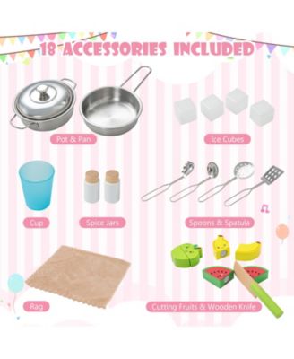 Wooden Pretend Play Kitchen Set for Toddlers with Accessories - Pink