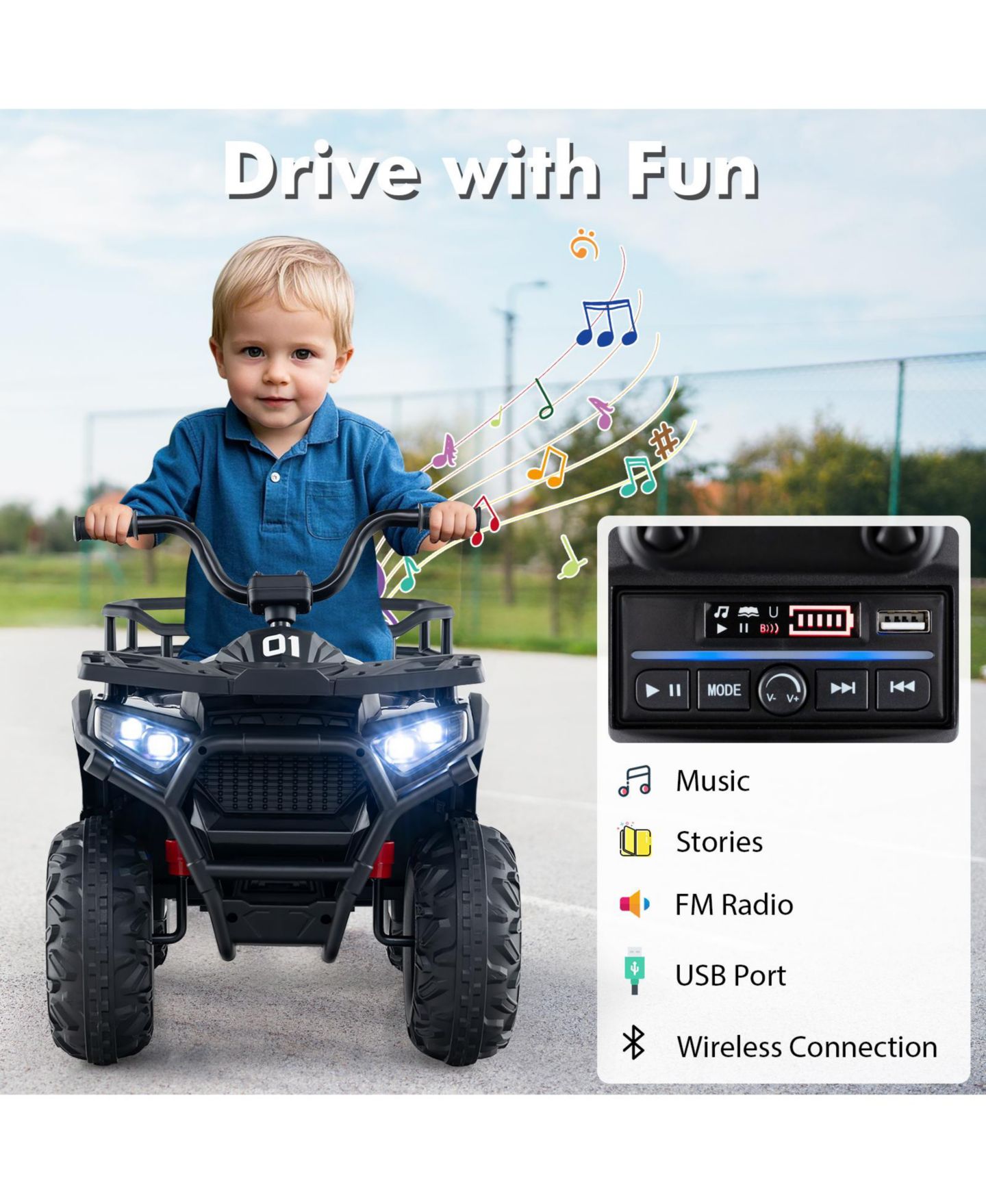 Детская игрушка HONGGE 24V Electric Ride-On Atv Quad with LED Lights, Ages 3+, цвет: Чёрный — фото 10