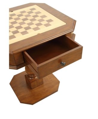 20" Cherry-Finish Reversible Game Table with 3-in-1 Chess, Checkers & Backgammon Tray and Storage Drawers