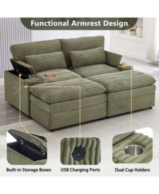 Streamdale Loveseat Sofa 70.9" Sectional Convertible Sofa Bed w/Storage, Ottomans, USB & Cup Holders
