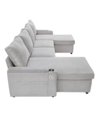 Streamdale Convertible U-Shaped Sectional Sofa with Storage, Cup Holders & USB Ports, Black