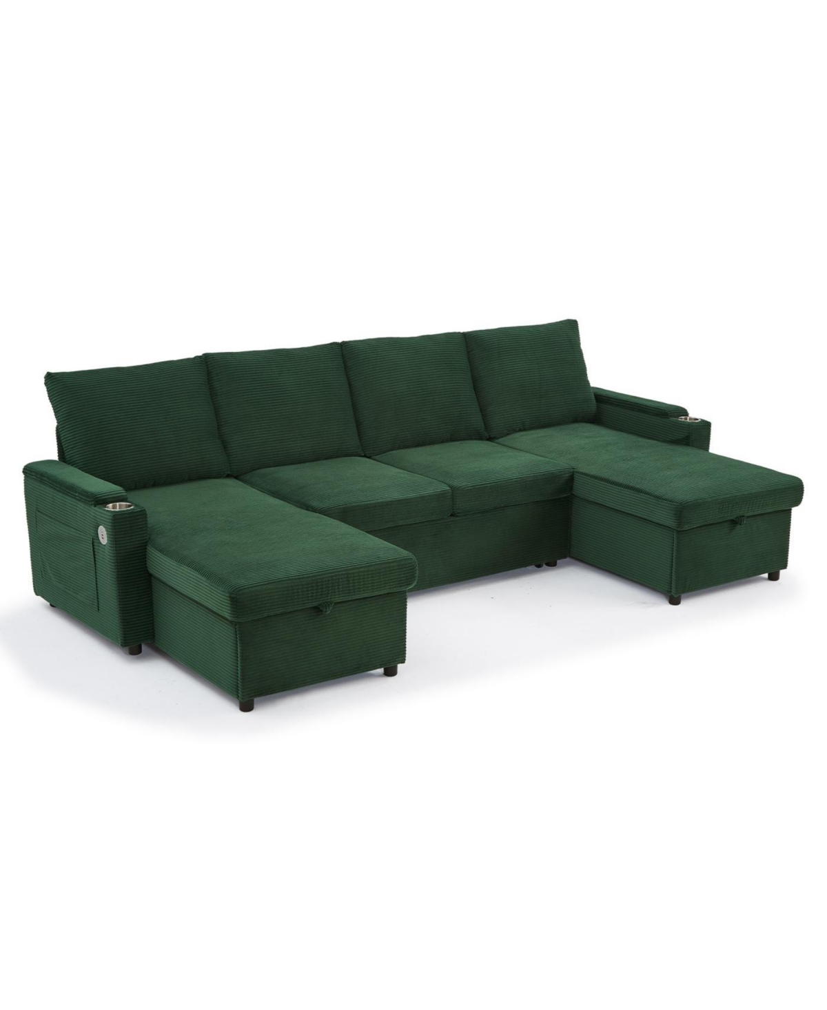 Streamdale Furniture Convertible U-Shaped Sectional Sofa with Storage, Cup Holders & Usb Ports, Black