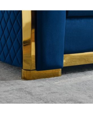 Streamdale Luxury Velvet Chesterfield Sofa Set, Tufted 3 Seat Couch with Gold Stainless, Navy Blue