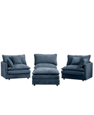 Modular Sectional Sofa, 102 Inch L-Shaped Couch Set, 3-Seater Comfy Cloud Couch with Ottoman, Blue