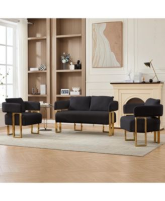 Modern Teddy Fleece Upholstered Chair with Gold Metal Legs in Black