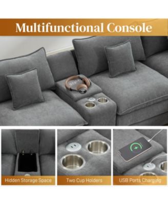 Streamdale Seven-piece sofa set with console, coffee table & 6 pillows.