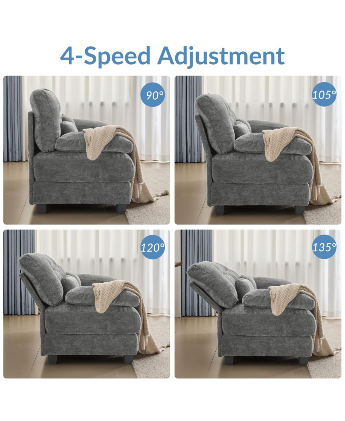 Streamdale Furniture Streamdale 119" 4-Seater Sofa w/ 2 Ottomans, Adj. Backrest, 350lb/Seat, Chenille