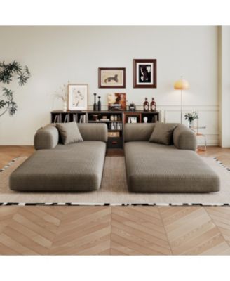 Camel Corduroy Compression Sofa, Convertible Floor Sofa Bed with Pillow Back Support