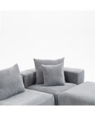 Modular 3-Seat Chenille Sectional Sofa, Deep-Seat, Low-Profile Modern Design, Grey