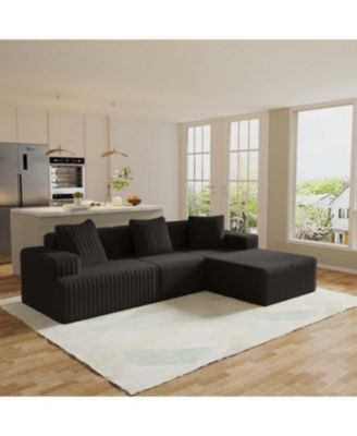 Comfy Corduroy Compression Sectional Couch with Chaise, Black Sofas