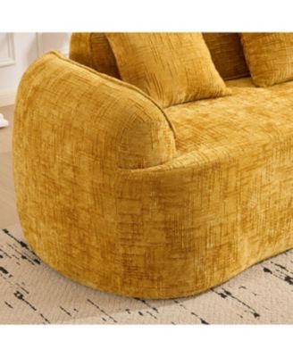 Streamdale Yellow curved two-person sofa with armrests and two pillows