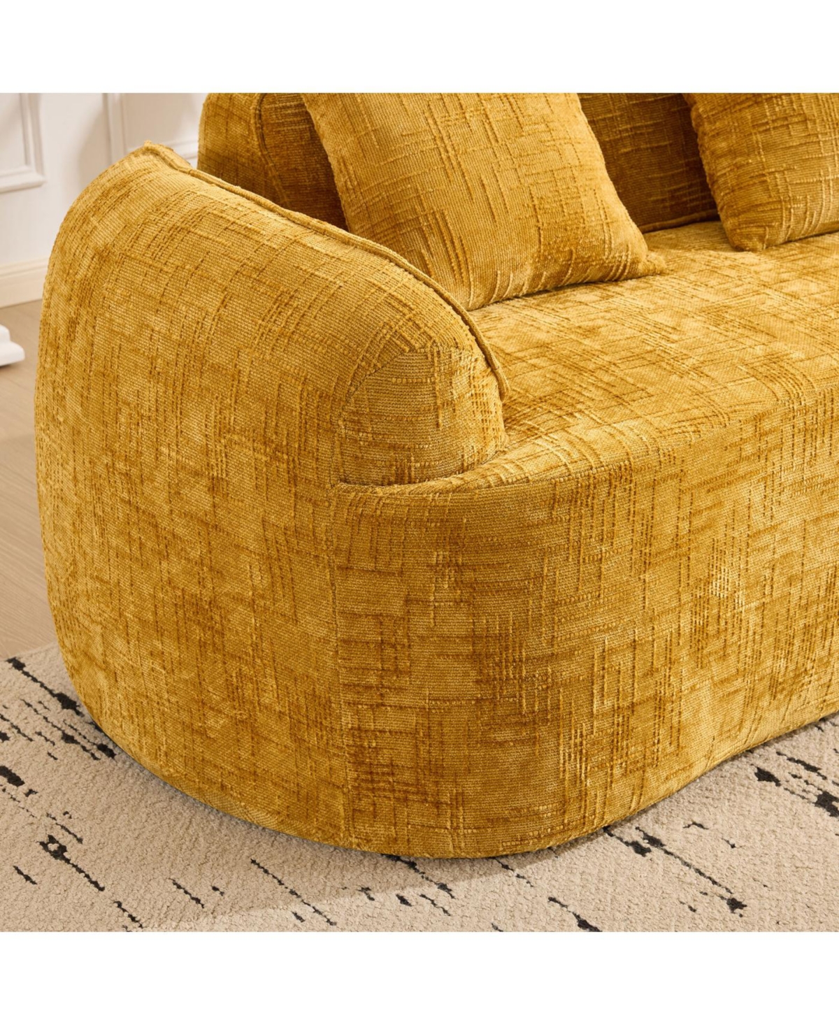 Streamdale Furniture Streamdale Yellow curved two-person sofa with armrests and two pillows