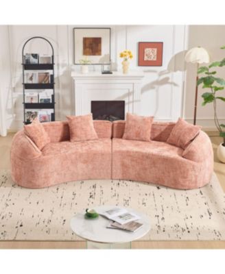  Pink Curved Compressed Sofa, Nordic-style Design for Living Room