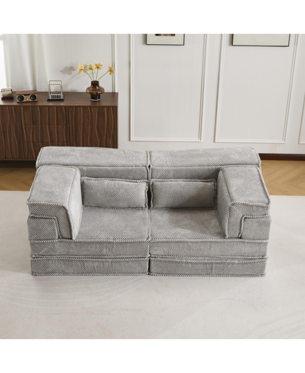 Streamdale Furniture Streamdale Compression Sofa, Convertible Floor Sofa Bed, Modular Sectional Sofa, Light Grey