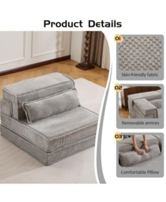 Streamdale Compression Sofa, Convertible Floor Sofa Bed, Modular Sectional Sofa, Grey