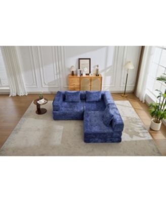 Compression Sofa, Convertible Floor Sofa Bed, Modular Sectional, No Assembly, Chenille, Dark Blue