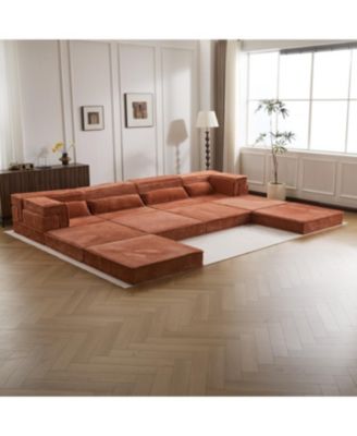 Streamdale Compression Sofa, Convertible Floor Sofa Bed, Modular Sectional, Orange