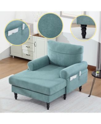 Streamdale Modern Minimalist Chenille Chaise Lounge Recliner Single Sofa with Wooden Legs & Storage Pockets