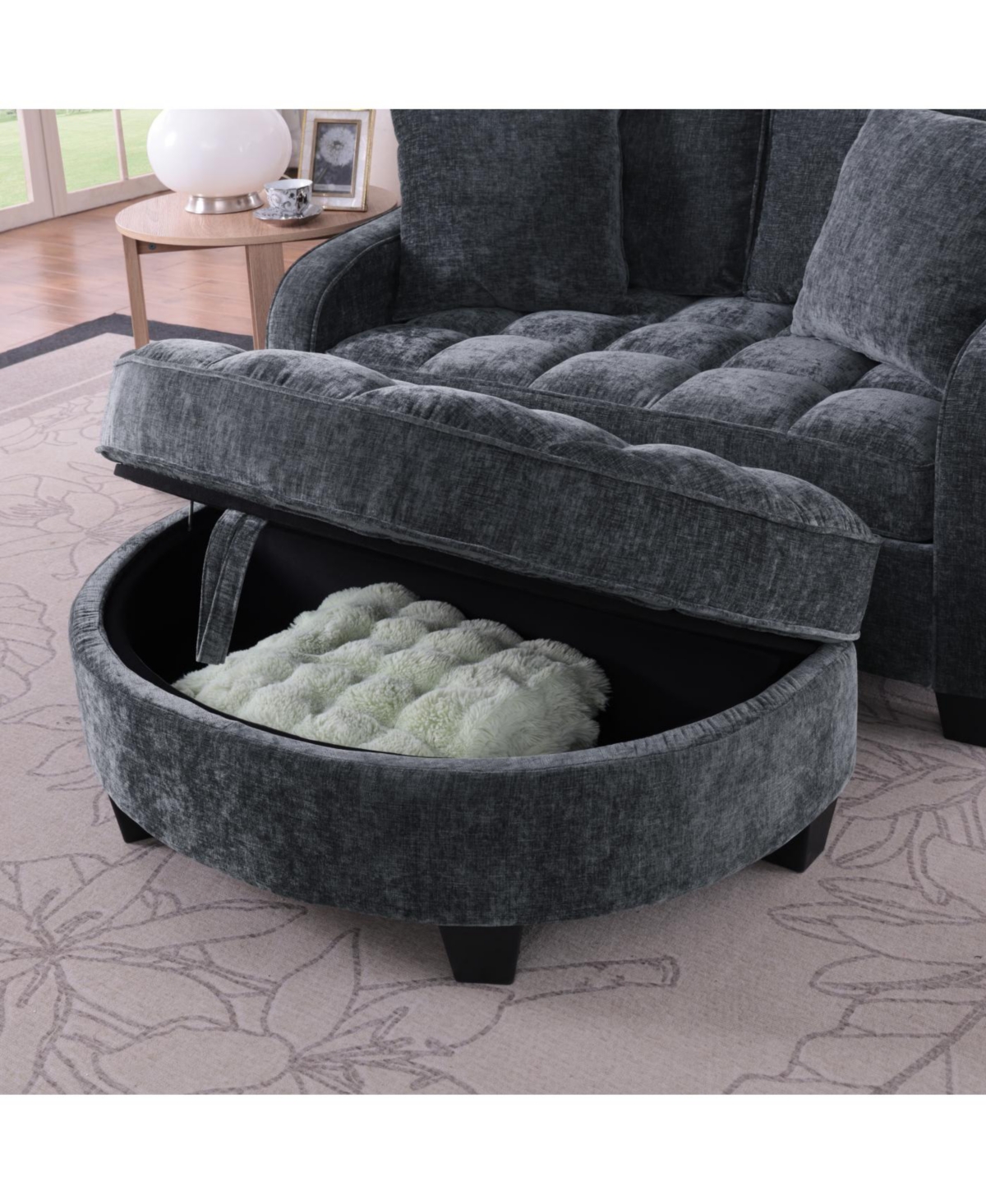 Streamdale Furniture Two-seater sofa with storage chaise longue and throw pillows - Black