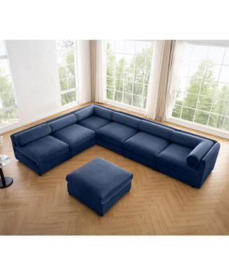 Modern 6-Piece Modular Sectional Sofa with Storage - Soft Blue Chenille