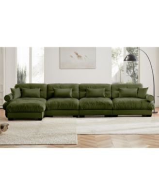  L-Shaped Cloud Sofa, Convertible 4-Seater Modular Couch, Olive Green