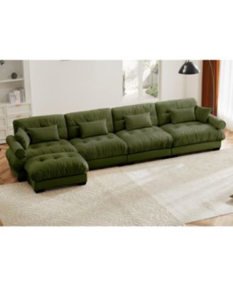  L-Shaped Cloud Sofa, Convertible 4-Seater Modular Couch, Olive Green