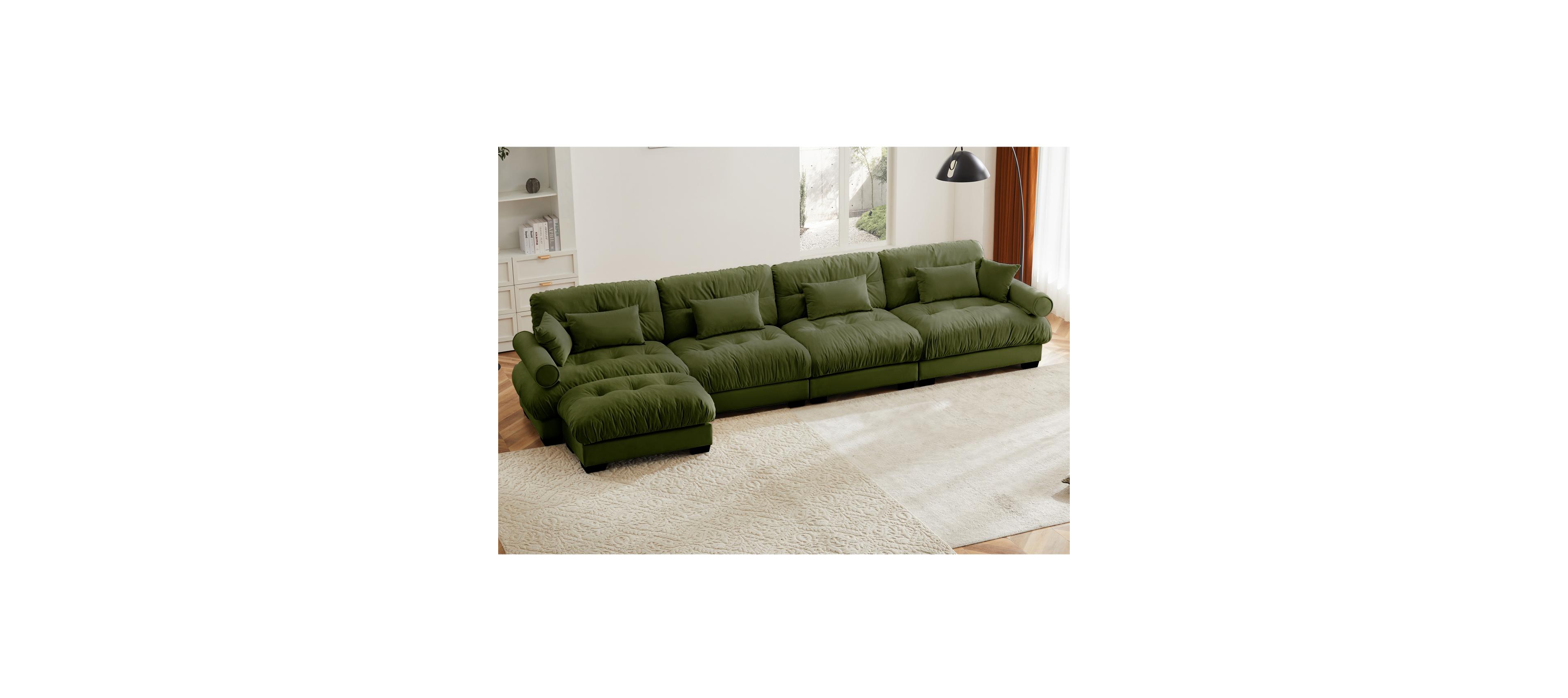 Streamdale Furniture L-Shaped Cloud Sofa, Convertible 4-Seater Modular Couch, Olive Green