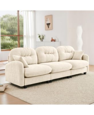 Three-Seater Modular Chenille Sectional Couch with Tufted Cushions - Beige