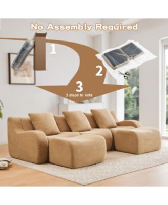 U-shaped Soft Teddy Fabric Boneless Sofa, Camel