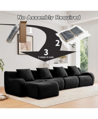 Streamdale L-Shaped 4-Seat Boneless Sofa, Teddy Fabric, No Assembly, Black