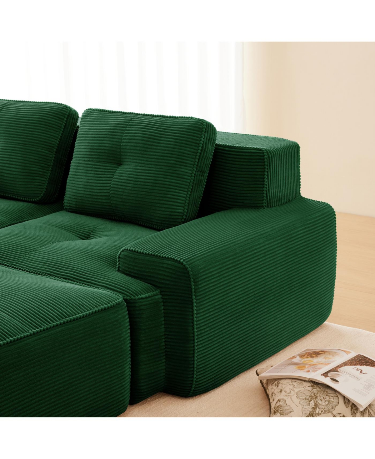 Streamdale Modern Modular Sectional Sofa, Corduroy Fabric, 4-Seater Couch, Green