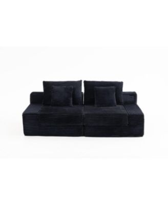Double Lounge Chaise Cloud Plush Sofa Bed, Upholstered No Assembly Required Black