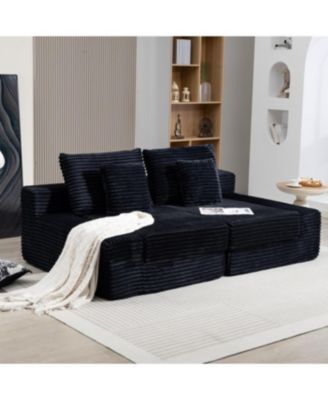 Double Lounge Chaise Cloud Plush Sofa Bed, Upholstered No Assembly Required Black