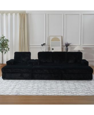 Streamdale Corduroy 3-Seater Sofa with Cup Holders for Living Room