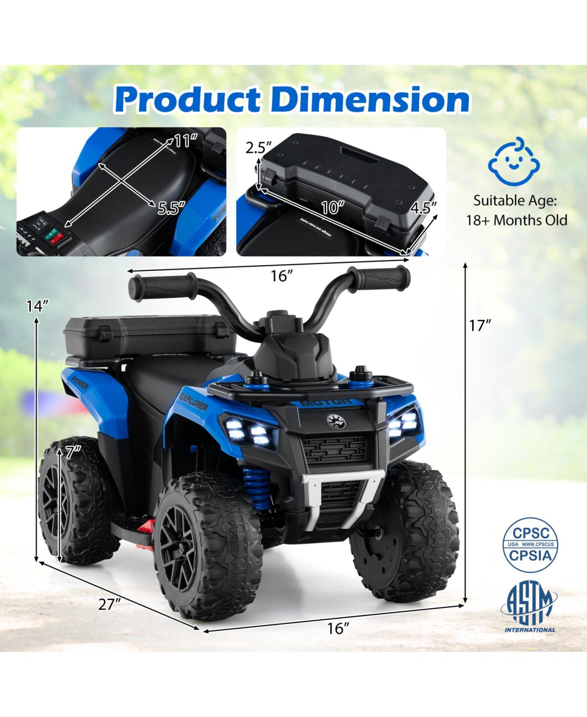 Hongge 6V Kids Ride-On Atv with Spray Function, Music, and Rear Storage Box