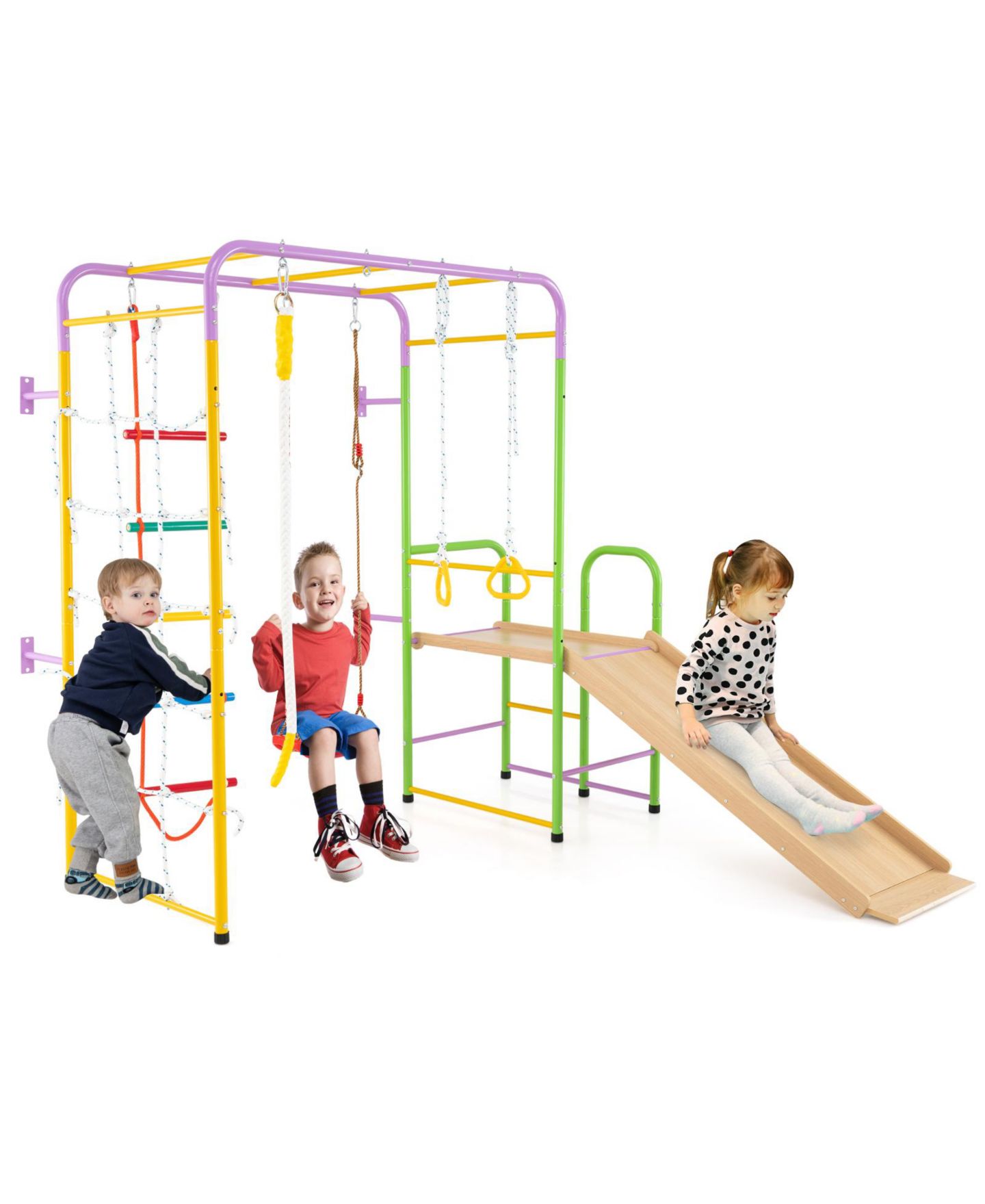 Детский игровой набор HONGGE 8-in-1 Metal Indoor Jungle Gym Playset with Monkey Bars, Climbing Wall, Slide & Swing, Ages 3+ — фото 1