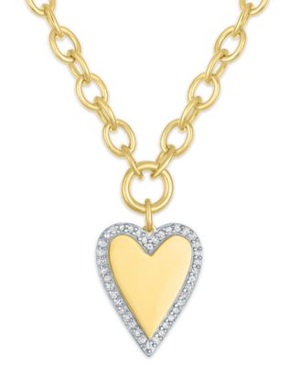 Macy's - White Diamond Pendant Necklace (1/4 ct. t.w.) in 14K Yellow Gold Over Sterling Silver