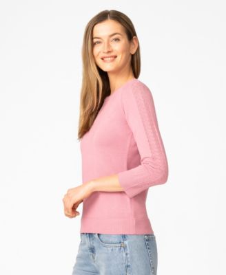 Petite Pointelle-Sleeve Crewneck Sweater