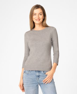 Petite Pointelle-Sleeve Crewneck Sweater
