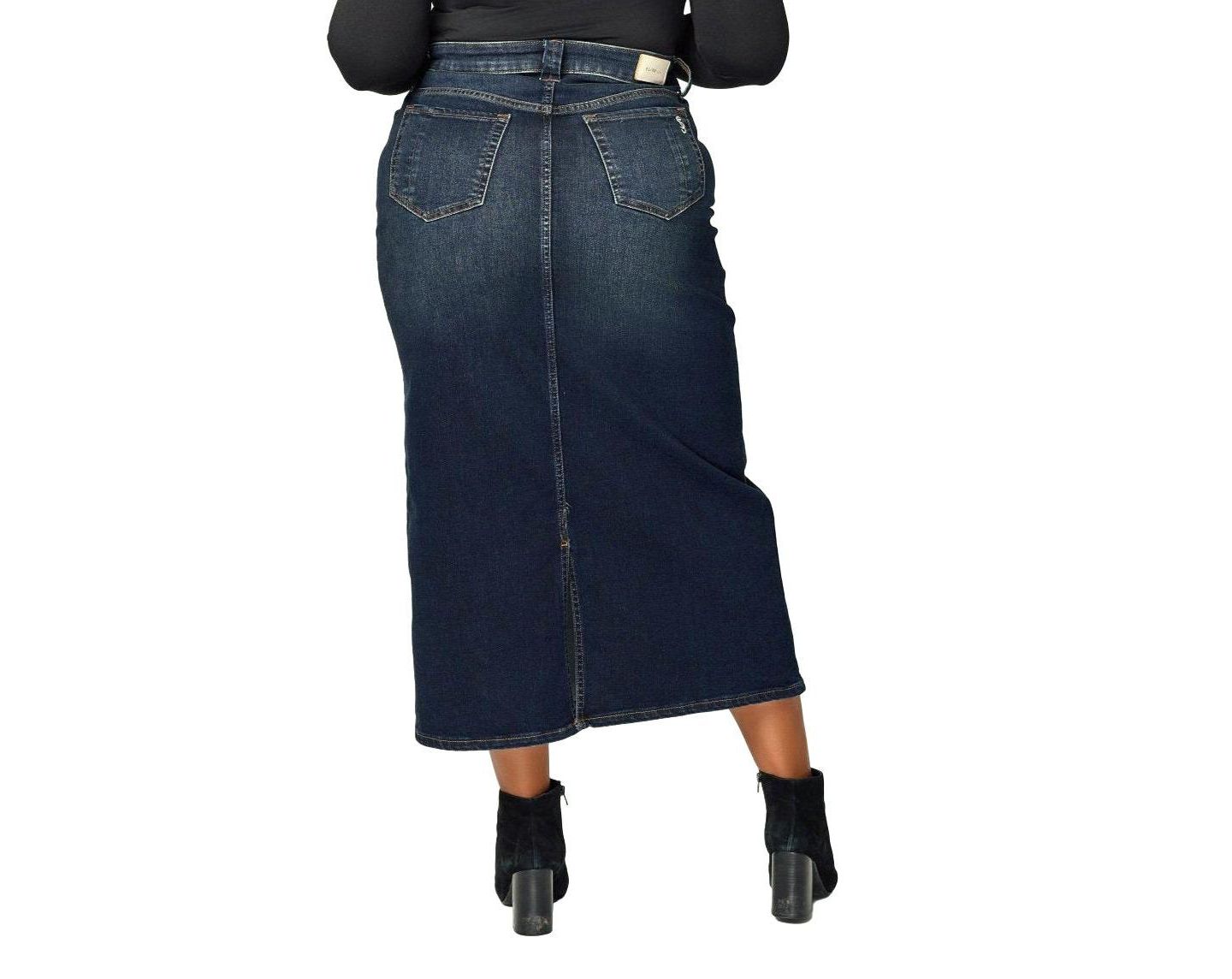 Женская джинсовая юбка макси Slink Jeans длиной 37 дюймов с боковыми разрезами, цвет: Рубиновый — фото 3