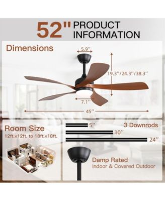 52-inch Modern Smart Standard Black 5-Blade Ceiling Fan with Remote Control and LED Light