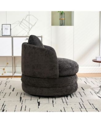 Streamdale F;urniture Streamdale 30"W Modern Round Swivel Barrel Chair with Pillow, Dark Gray