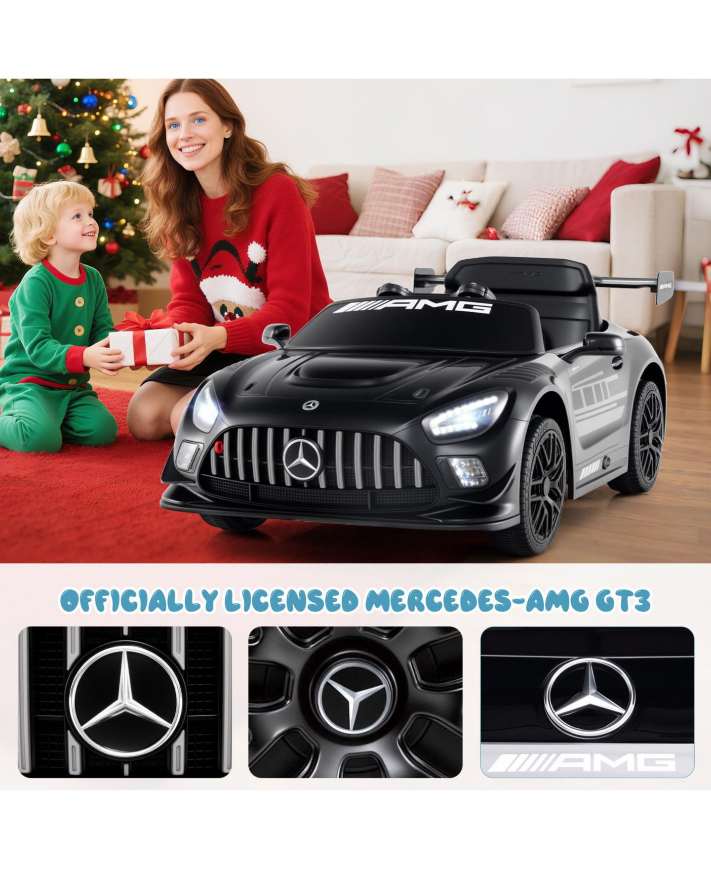 Детская игрушка HONGGE 12V Licensed Mercedes-AMG GT3 Ride-On Car with Remote Control and Adjustable Speed, Ages 3-8, цвет: Чёрный — фото 5