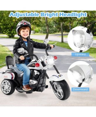 6V Toddler 3-Wheel Motorbike Ride-On Toy with Headlight and Horn - Black&White