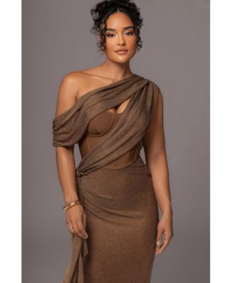 Women's Metallic Celestina Draped Maxi Dress