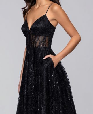 Juniors' Glitter Illusion Bodice Ballgown