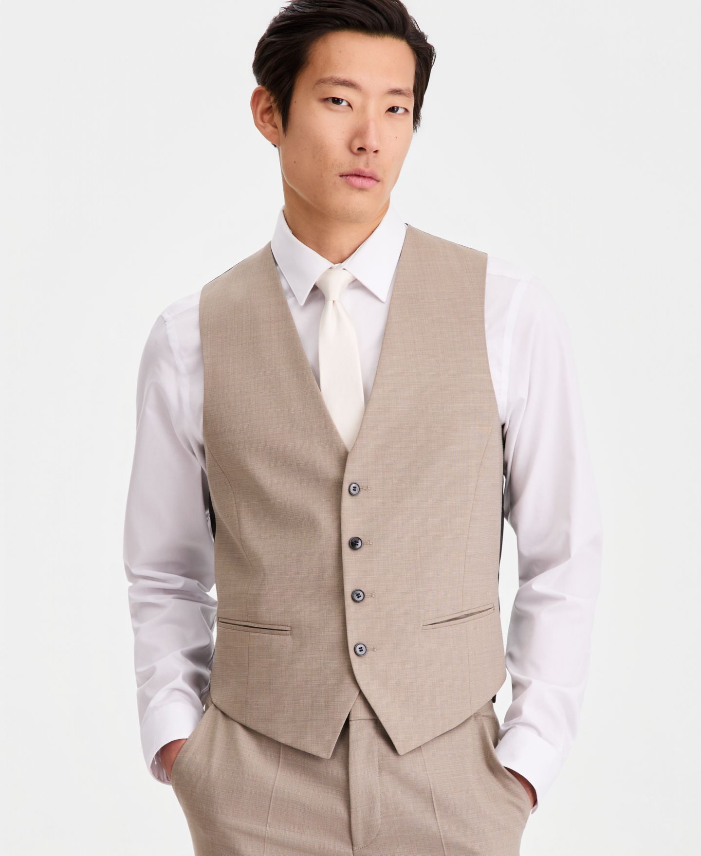Мужской жилет Hugo Boss Modern-Fit Suit Vest, цвет: Средний бежевый — фото 1