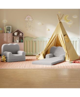 Kids Couch, 2-in-1 Convertible Teddy Fleece Fabric Toddler Sofa Chair, Soft Fold Out Couch Lounger for Kids