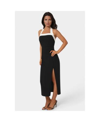 Women's ColorBlock Halter Neck Midi Dress
