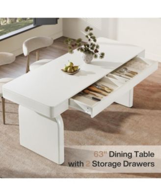 Modern Dining Table for 4-6 People, Rectangular White Glossy Kitchen Dining Room Table